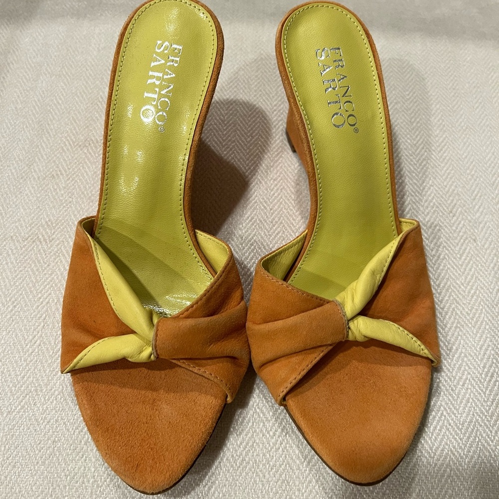 NWOT Franco Sarto wedge Slide Tangerine/Yellow Sandal Size 6